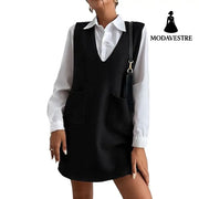 Knitted Medium Long Double Sided Vest Skirt Autumn/Winter New Korean Solid Color Sleeveless Versatile Dress Black / S