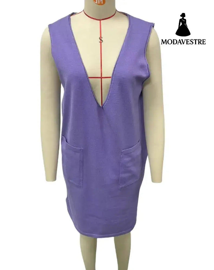 Knitted Medium Long Double Sided Vest Skirt Autumn/Winter New Korean Solid Color Sleeveless Versatile Dress Light