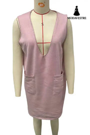 Knitted Medium Long Double Sided Vest Skirt Autumn/Winter New Korean Solid Color Sleeveless Versatile Dress Pink / S