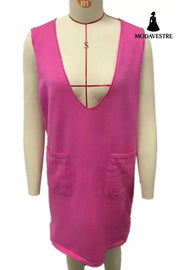 Knitted Medium Long Double Sided Vest Skirt Autumn/Winter New Korean Solid Color Sleeveless Versatile Dress Rose Red / S