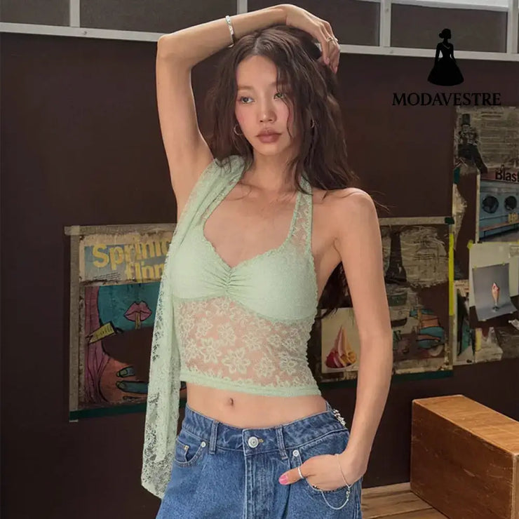 Lace Lightweight Breathable Hot Girl Backless Halter Vest Top
