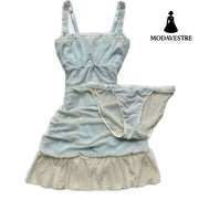 Lace Trim Summer Sleepwear Set – Light Blue Dress & Panty