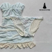 Lace Trim Summer Sleepwear Set – Light Blue Dress & Panty