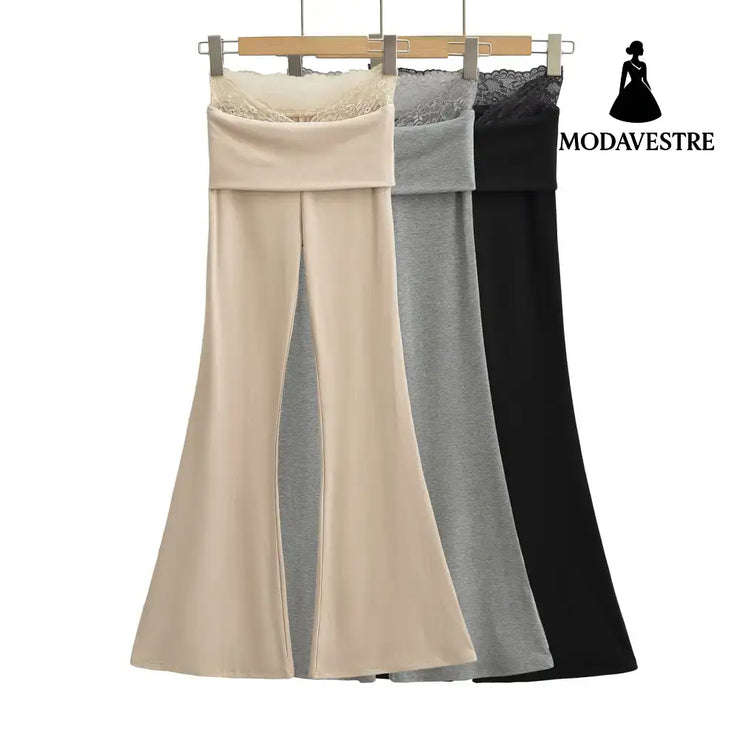 Lace turned high waisted casual micro flared pants