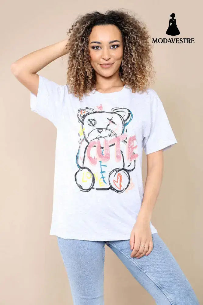 Ladies Cute Printed Short Sleeves T Shirt Top