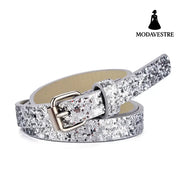 Ladies Kids Belts Heart Glitter Jeans Cropped Glitter Silver