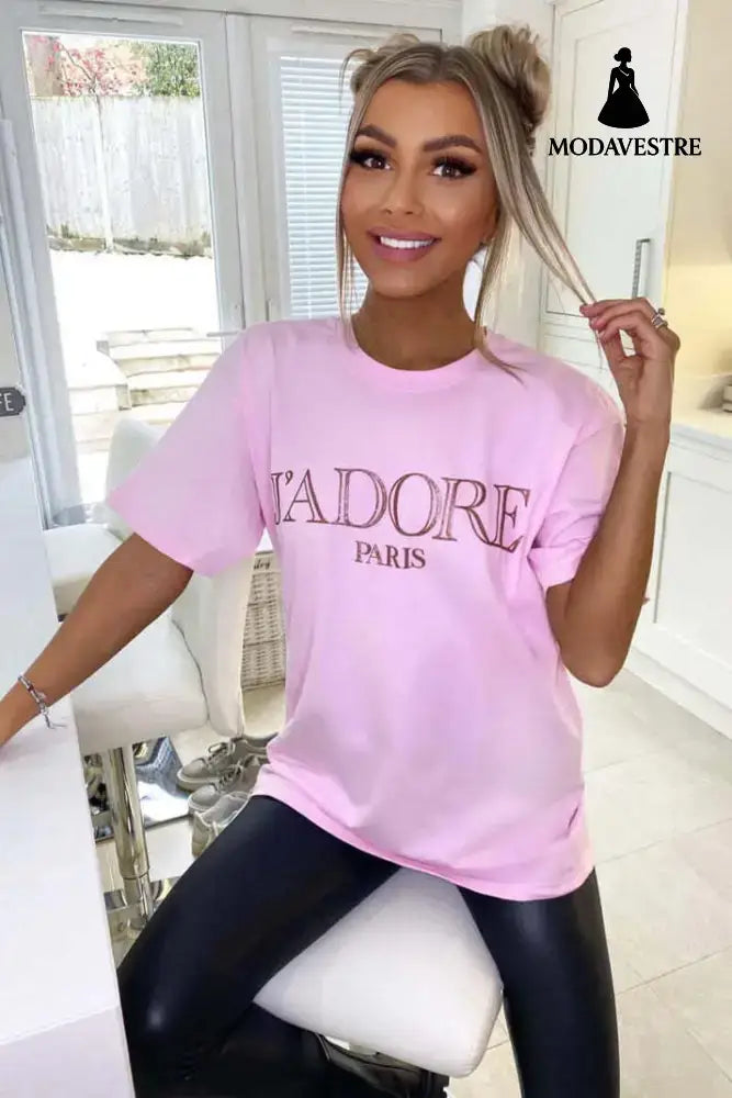 Ladies Oversized J’ Adore Paris Short Sleeves T Shirt Top