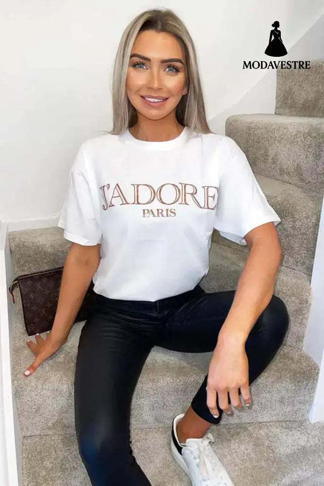 Ladies Oversized J’ Adore Paris Short Sleeves T Shirt Top