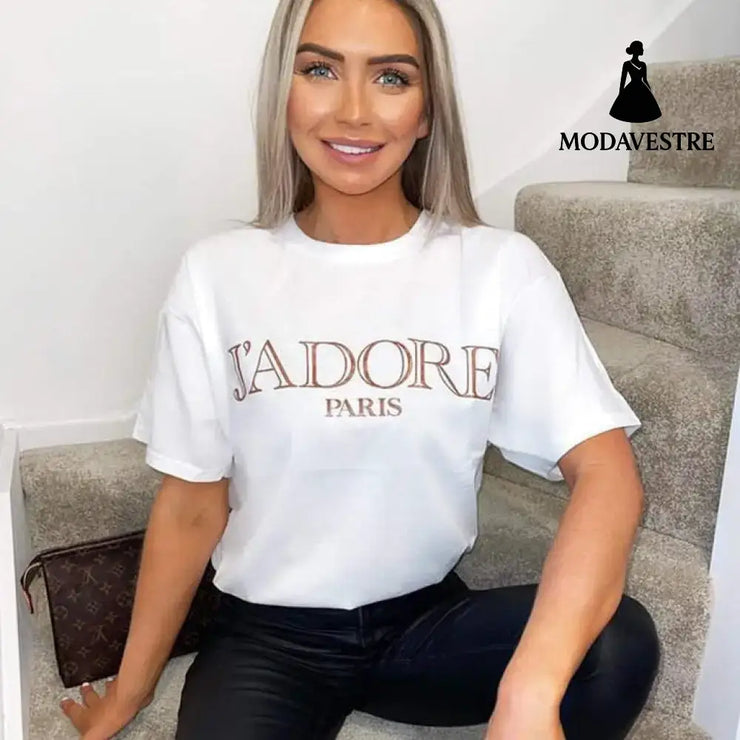 Ladies Oversized J’ Adore Paris Short Sleeves T Shirt Top