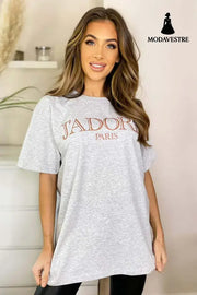 Ladies Oversized J’ Adore Paris Short Sleeves T Shirt Top Grey / ML / One