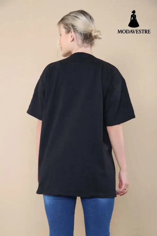 Ladies Oversized Sequin Eye Printed Short Sleeves T Shirt Top