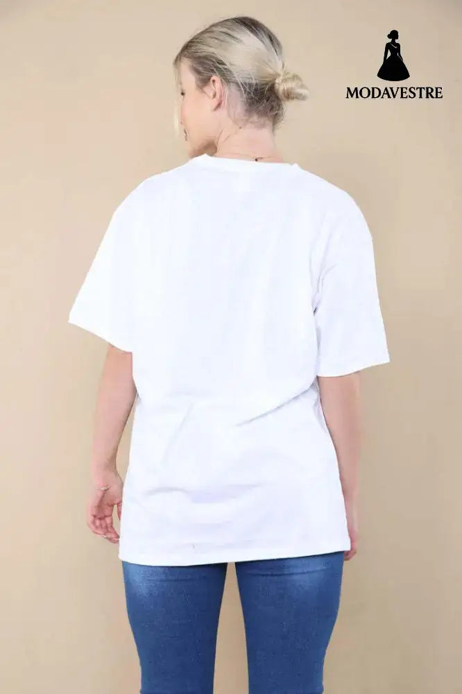 Ladies Oversized Sequin Eye Printed Short Sleeves T Shirt Top