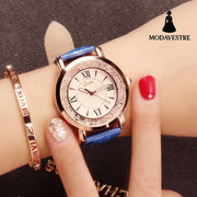 Ladies Watch Flowing Water Diamond British Watch Fashion Student Belt Watch Women Blue