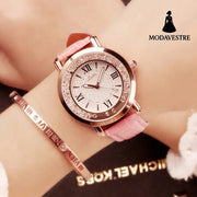 Ladies Watch Flowing Water Diamond British Watch Fashion Student Belt Watch Women Pink