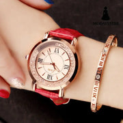 Ladies Watch Flowing Water Diamond British Watch Fashion Student Belt Watch Women Red