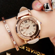 Ladies Watch Flowing Water Diamond British Watch Fashion Student Belt Watch Women White