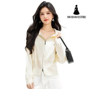 Laid-back Style Hooded Drawstring Knit Sweater Women’s Soft Double-Zipper Open Front Long Sleeve Cardigan Outerwear Top