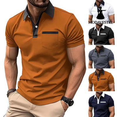 Lapel Fashion Slim Pocket Short-sleeved T-shirt Polo Shirt Men Clothing Shirt