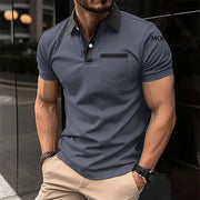 Lapel Fashion Slim Pocket Short-sleeved T-shirt Polo Shirt Men Clothing Gray / L Shirt