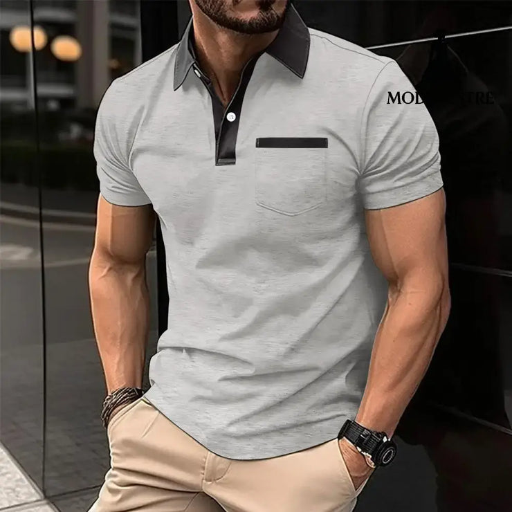 Lapel Fashion Slim Pocket Short-sleeved T-shirt Polo Shirt Men Clothing Light Gray / L Shirt