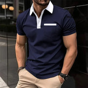 Lapel Fashion Slim Pocket Short-sleeved T-shirt Polo Shirt Men Clothing Navy Blue / L Shirt