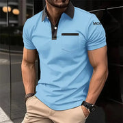 Lapel Fashion Slim Pocket Short-sleeved T-shirt Polo Shirt Men Clothing Sky Blue / L Shirt