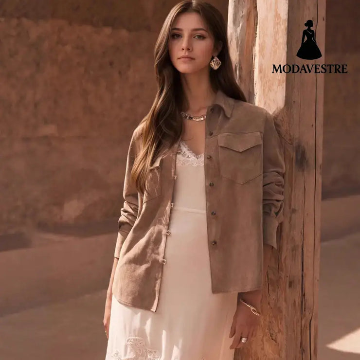 Lapel Multi-pocket Design Loose-fitting Women’s Jacket Jacket