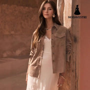 Lapel Multi-pocket Design Loose-fitting Women’s Jacket Light Brown / L Jacket