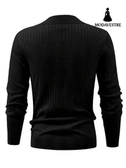 Lapel Texture Stretch Slim Knit Polo Shirt Men Polo Shirt Fashion Waffle Long-sleeved Tops Clothing Casual Comfortable