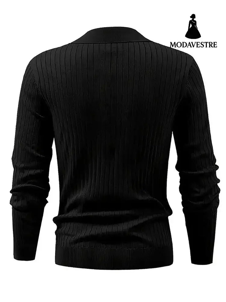Lapel Texture Stretch Slim Knit Polo Shirt Men Polo Shirt Fashion Waffle Long-sleeved Tops Clothing Casual Comfortable