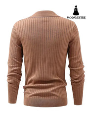Lapel Texture Stretch Slim Knit Polo Shirt Men Polo Shirt Fashion Waffle Long-sleeved Tops Clothing Casual Comfortable