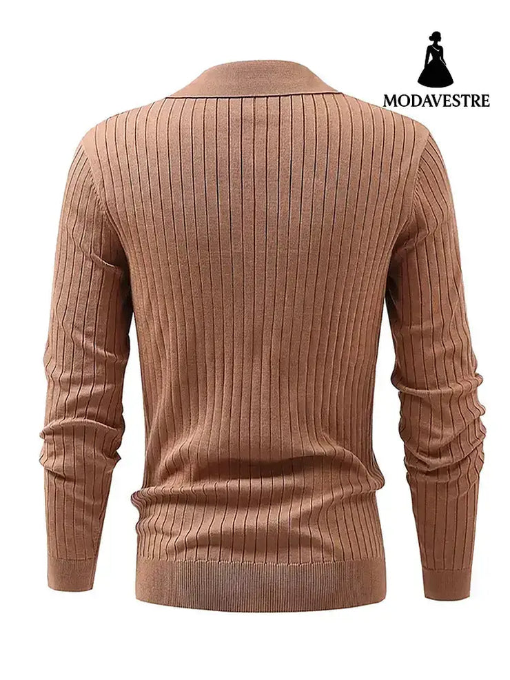 Lapel Texture Stretch Slim Knit Polo Shirt Men Polo Shirt Fashion Waffle Long-sleeved Tops Clothing Casual Comfortable