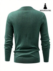 Lapel Texture Stretch Slim Knit Polo Shirt Men Polo Shirt Fashion Waffle Long-sleeved Tops Clothing Casual Comfortable