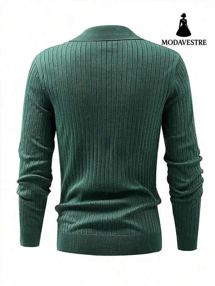 Lapel Texture Stretch Slim Knit Polo Shirt Men Polo Shirt Fashion Waffle Long-sleeved Tops Clothing Casual Comfortable
