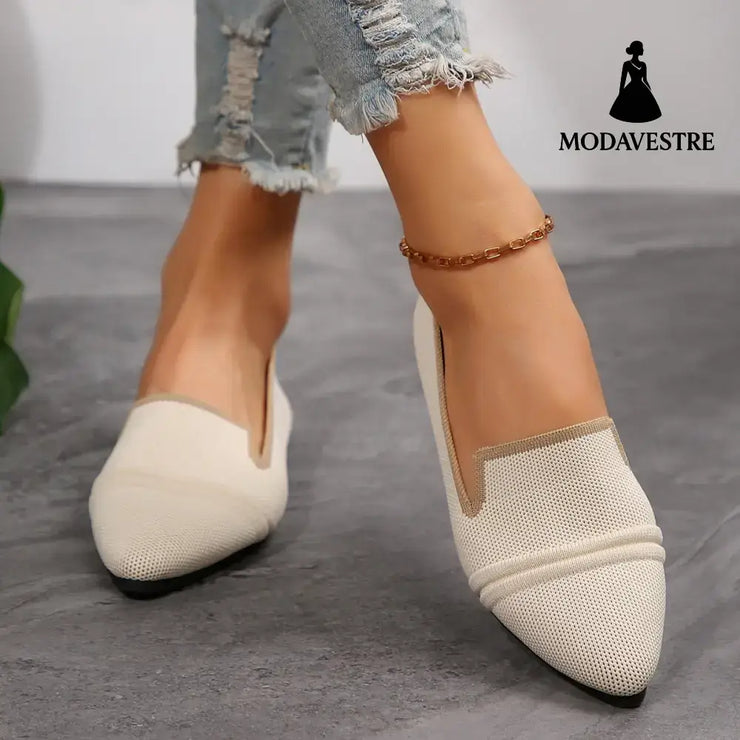 Large Size Flats Female Pointed-toe Fashion Leisure Slip On Pumps Beige / 36