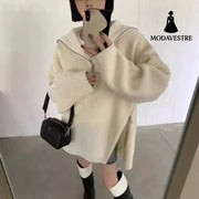 Lazy Wind Relaxed Design Zipper Turtle Neck Beige / One size Jumper