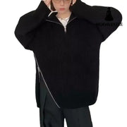 Lazy Wind Relaxed Design Zipper Turtle Neck Black / One size Jumper