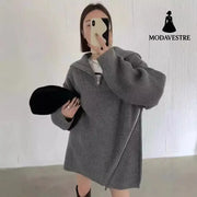 Lazy Wind Relaxed Design Zipper Turtle Neck Jumper