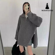 Lazy Wind Relaxed Design Zipper Turtle Neck Jumper