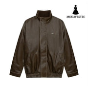 Leather Clothing With Stand Collar Coat For Men Brown / L Jacket