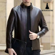 Leather Jacket For Middle-aged Men Leather Clothing With Stand Collar Men Fleece-lined Jacket