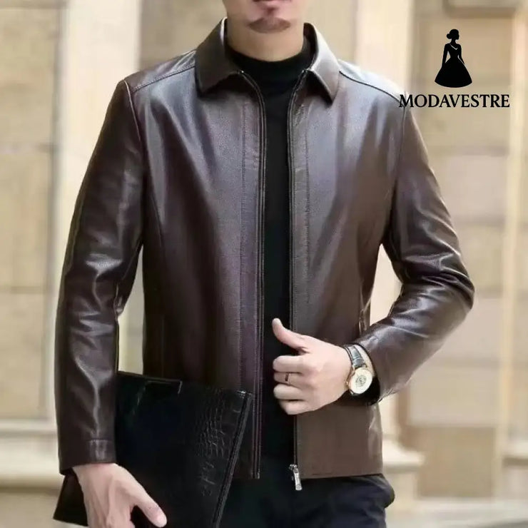 Leather Jacket For Middle-aged Men Leather Clothing With Stand Collar Men Fleece-lined Jacket