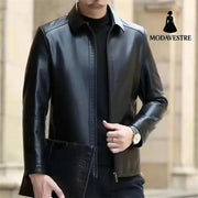 Leather Jacket For Middle-aged Men Leather Clothing With Stand Collar Men Fleece-lined Jacket