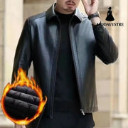 Leather Jacket For Middle-aged Men Leather Clothing With Stand Collar Men Fleece-lined Jacket