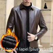 Leather Jacket For Middle-aged Men Leather Clothing With Stand Collar Men Fleece-lined P1 Black With Extra Lining / 2XL