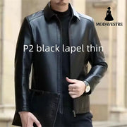 Leather Jacket For Middle-aged Men Leather Clothing With Stand Collar Men Fleece-lined P2 Black / 2XL Jacket