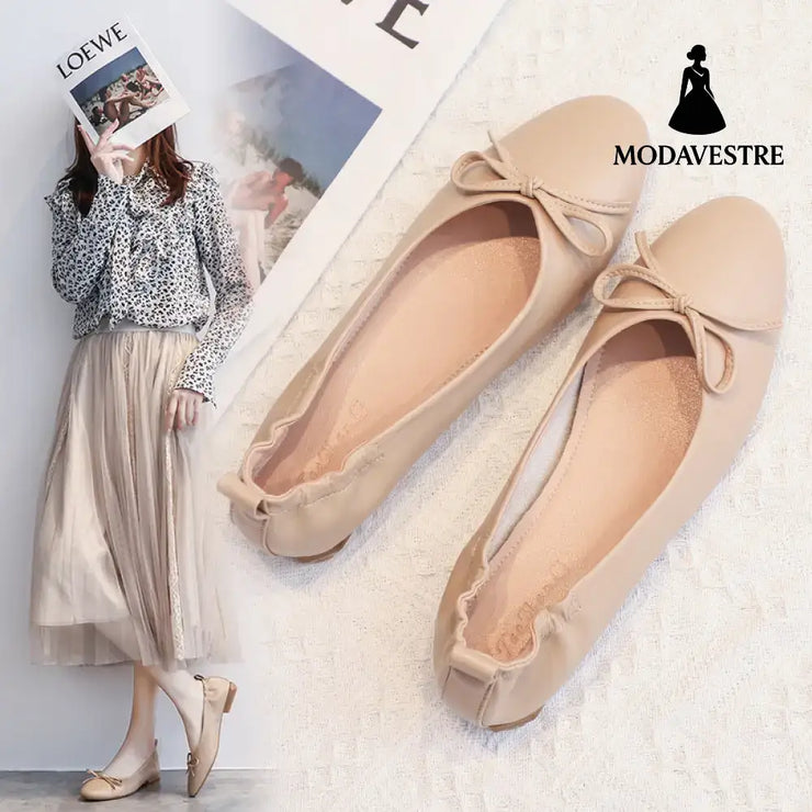 Leather Pea Single Shoes Women’’s Summer Soft Bottom Flat Bottom Versatile 2style / 34