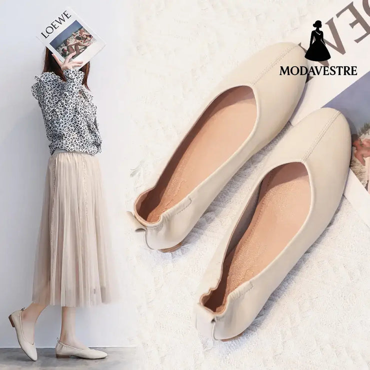 Leather Pea Single Shoes Women’’s Summer Soft Bottom Flat Bottom Versatile 5style / 34