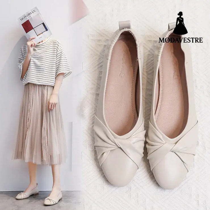 Leather Pea Single Shoes Women’’s Summer Soft Bottom Flat Bottom Versatile 6style / 34