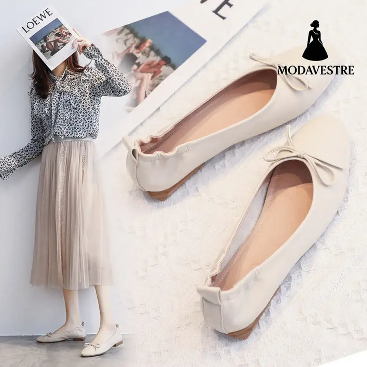 Leather Pea Single Shoes Women’’s Summer Soft Bottom Flat Bottom Versatile
